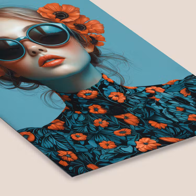Vrouw - Blauw - Vlinder - Bloemen - Aesthetic fotolijst zwart zonder passe partout klein -zsfeer6