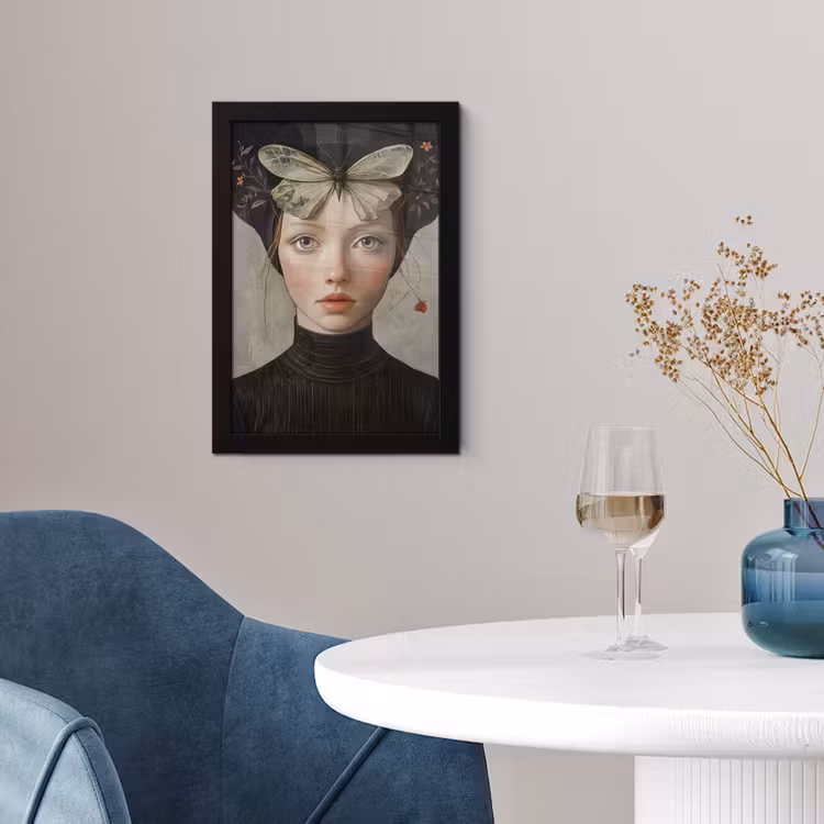 Woman - Butterfly - Art - Classic - Muted fotolijst zwart zonder passe partout klein -sfeer4