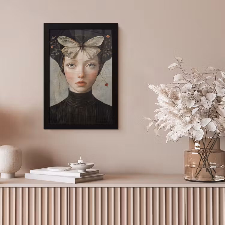 Woman - Butterfly - Art - Classic - Muted fotolijst zwart zonder passe partout klein -sfeer5