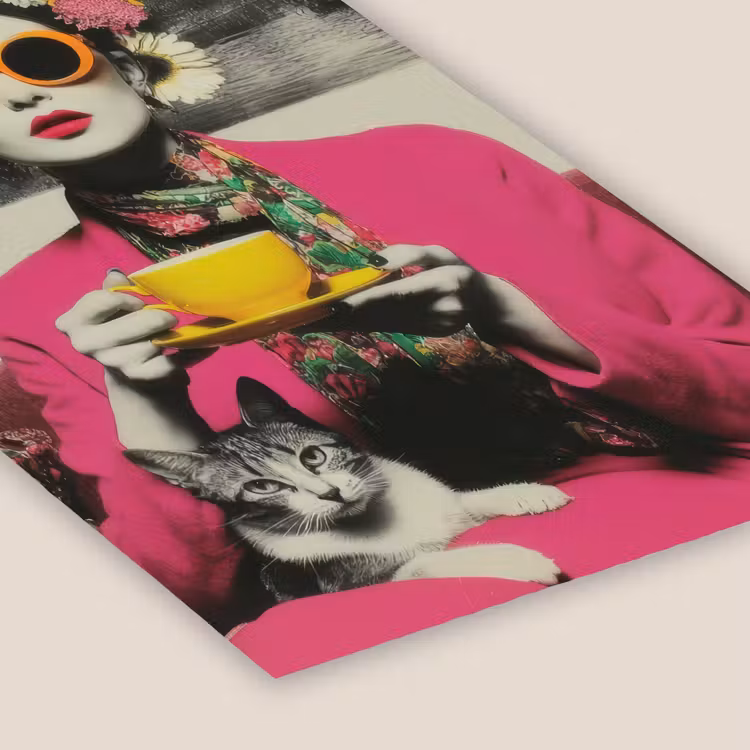 Vrouw - Kat - Bloemen - Kopje - Retro fotolijst zwart zonder passe partout klein -zsfeer6