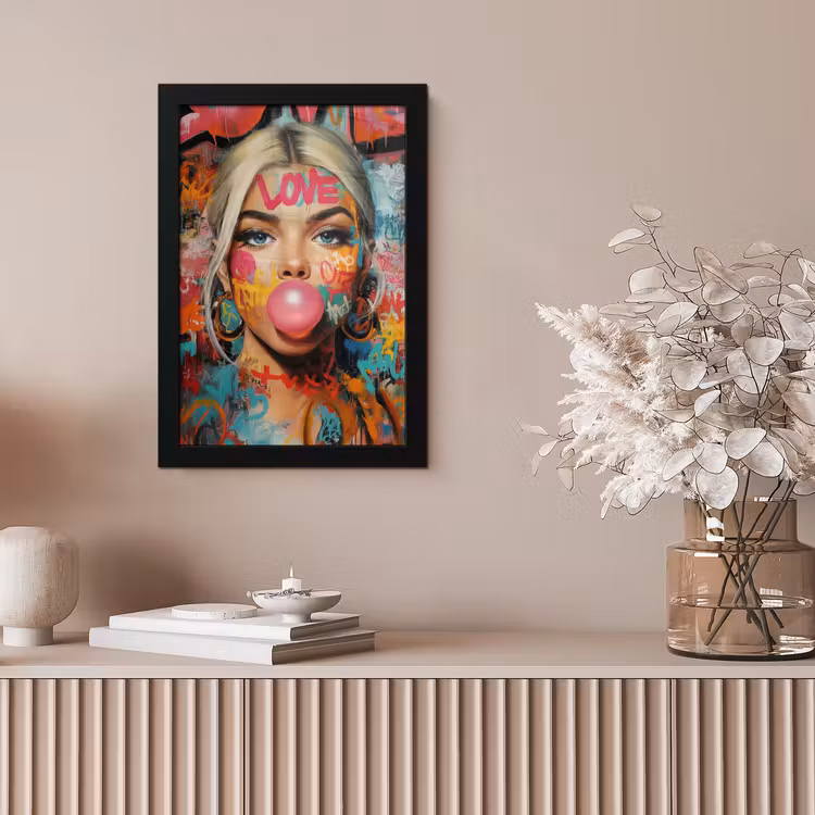 Vrouw - Kauwgom - Graffiti - Love fotolijst zwart zonder passe partout klein -sfeer5