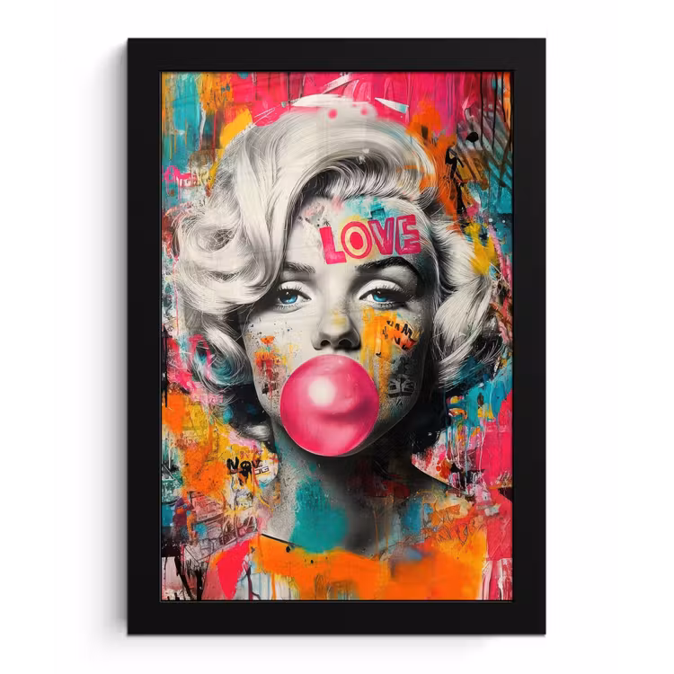 Vrouw - Kauwgom - Graffiti - Neonkleuren fotolijst zwart zonder passe partout klein -3d