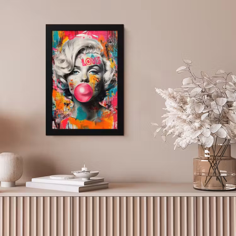 Vrouw - Kauwgom - Graffiti - Neonkleuren fotolijst zwart zonder passe partout klein -sfeer5