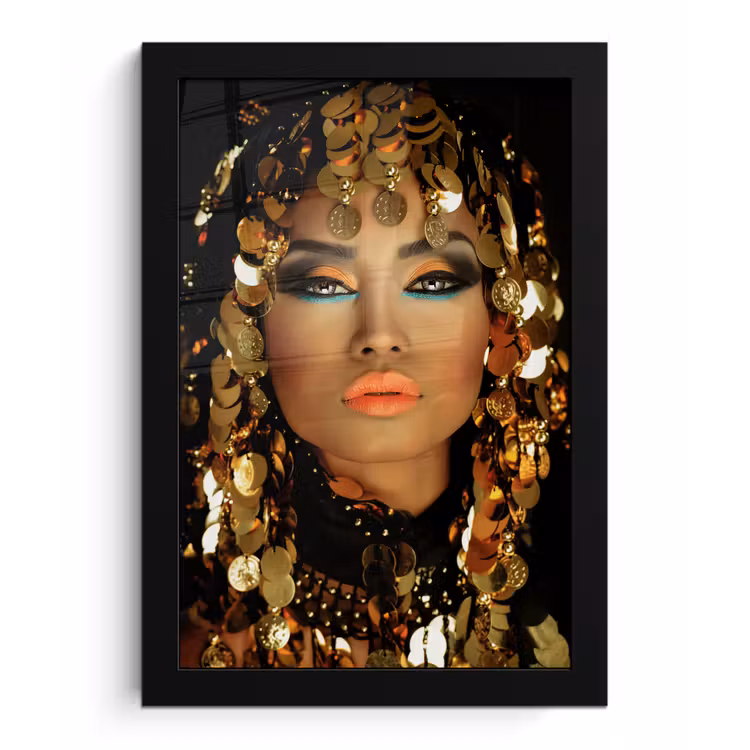 Vrouw - Cleopatra - Goud - Sieraden - Make up - Luxe fotolijst zwart zonder passe partout klein -3d