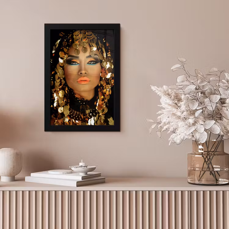 Vrouw - Cleopatra - Goud - Sieraden - Make up - Luxe fotolijst zwart zonder passe partout klein -sfeer5