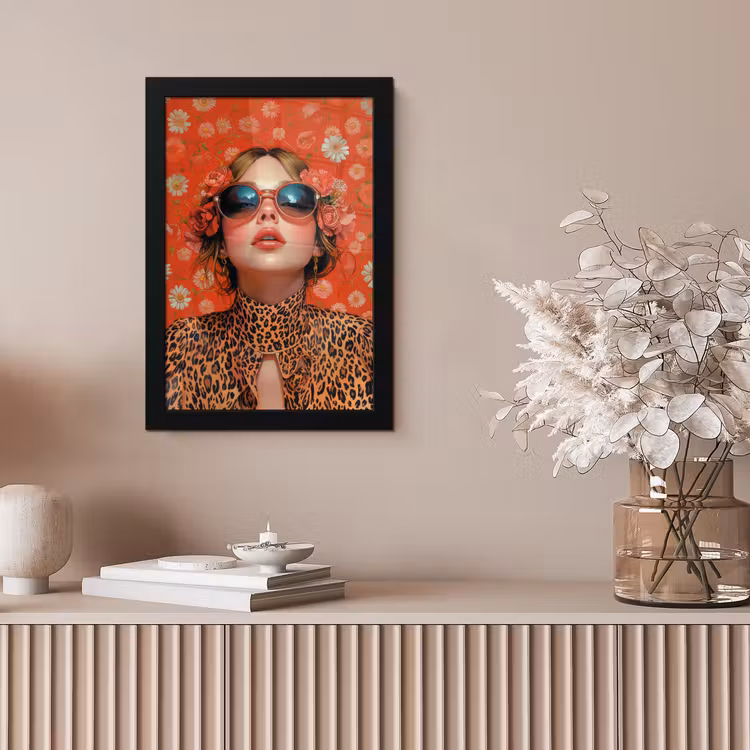 Vrouw - Kleurrijk - Dierenprint - Bloemen fotolijst zwart zonder passe partout klein -sfeer5