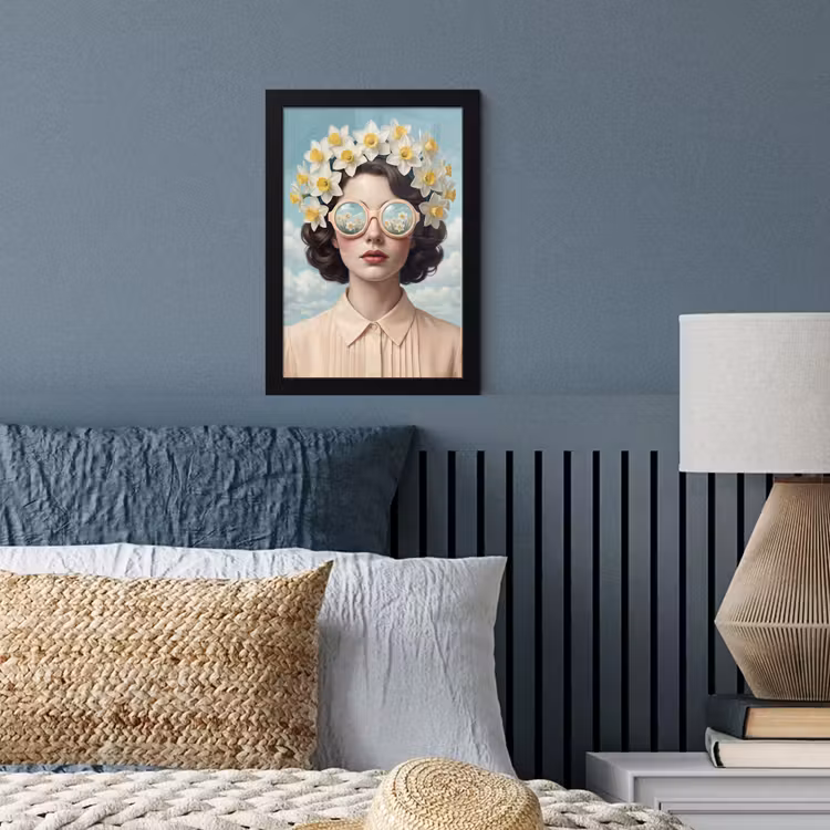 Vrouw - Narcissen - Geel fotolijst zwart zonder passe partout klein -sfeer3