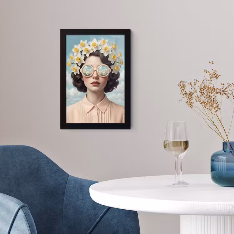 Vrouw - Narcissen - Geel fotolijst zwart zonder passe partout klein -sfeer4