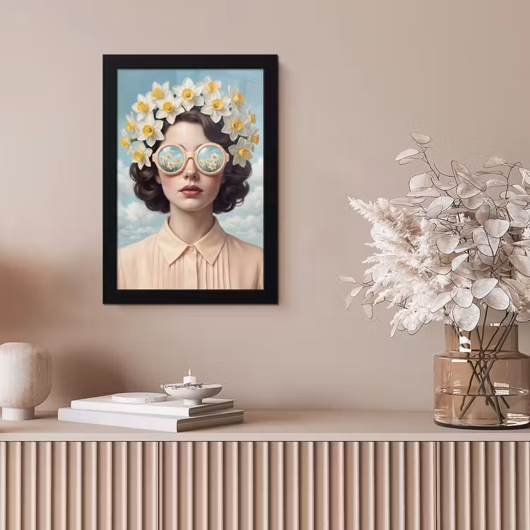 Vrouw - Narcissen - Geel fotolijst zwart zonder passe partout klein -sfeer5