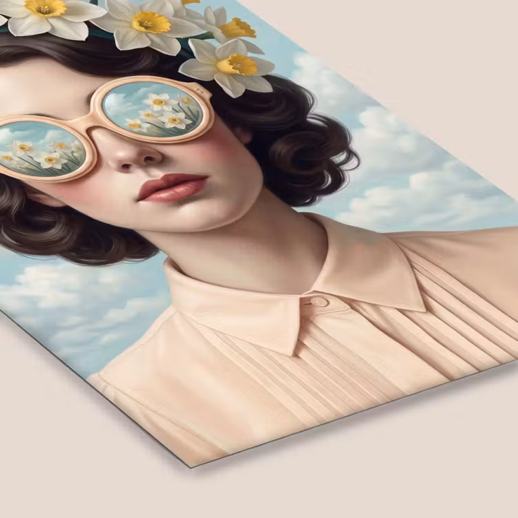 Vrouw - Narcissen - Geel fotolijst zwart zonder passe partout klein -zsfeer6