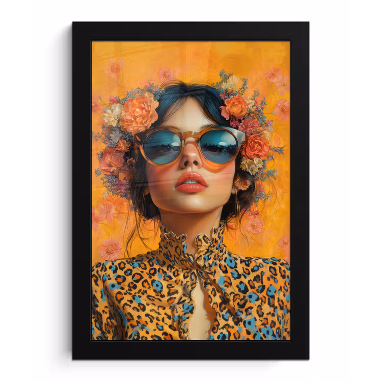 Vrouw - Bloemen - Aesthetic - Oranje fotolijst zwart zonder passe partout klein -3d
