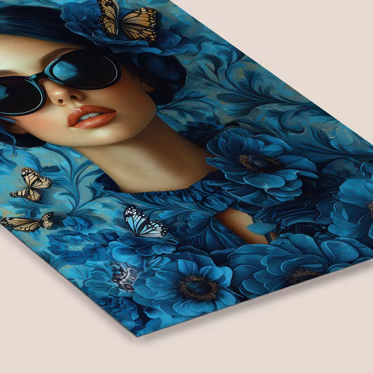 Vrouw - Bloemen - Vlinders - Blauw - Abstract fotolijst zwart zonder passe partout klein -zsfeer6