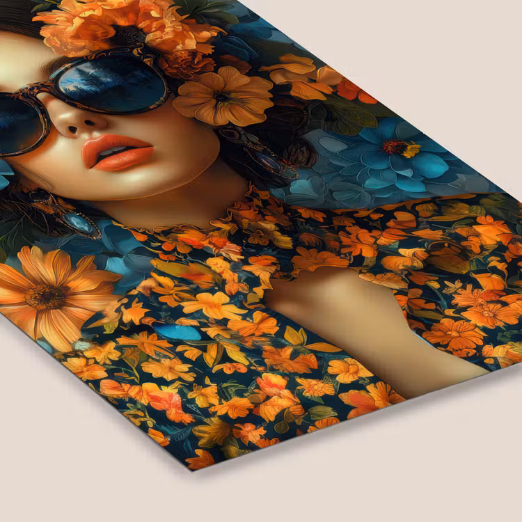 Vrouw - Bloemen - Oranje - Blauw - Modern fotolijst zwart zonder passe partout klein -zsfeer6