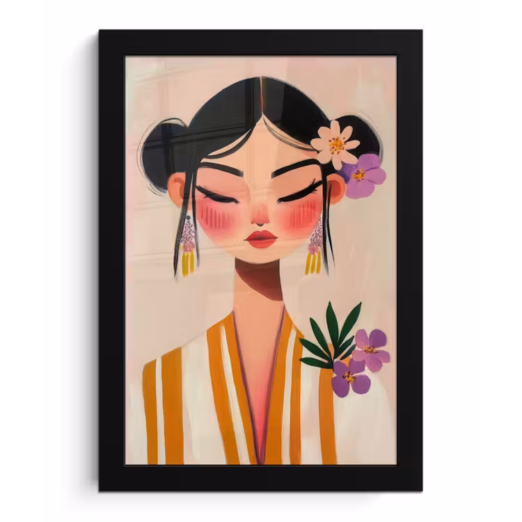 Vrouw - Bloemen - Pastel fotolijst zwart zonder passe partout klein -3d