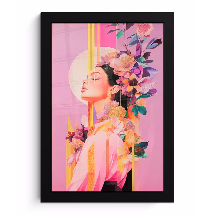 Vrouw - Bloemen - Paars - Abstract fotolijst zwart zonder passe partout klein -3d