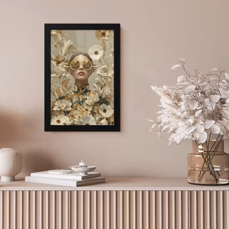 Vrouw - Bloemen - Zonnebril - Wit fotolijst zwart zonder passe partout klein -sfeer5