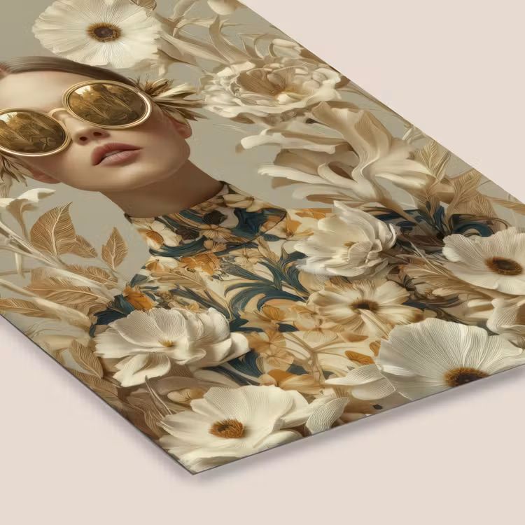 Vrouw - Bloemen - Zonnebril - Wit fotolijst zwart zonder passe partout klein -zsfeer6