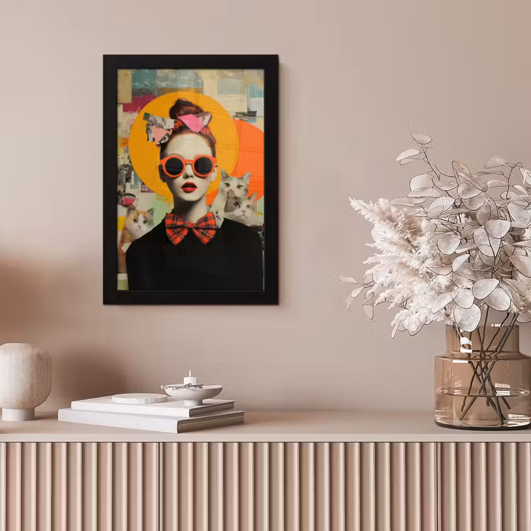 Vrouw - Bril - Strik - Retro fotolijst zwart zonder passe partout klein -sfeer5