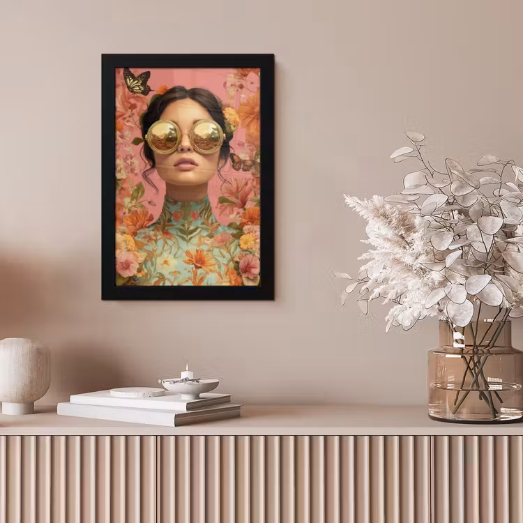 Vrouw - Bril - Roze - Bloemen fotolijst zwart zonder passe partout klein -sfeer5