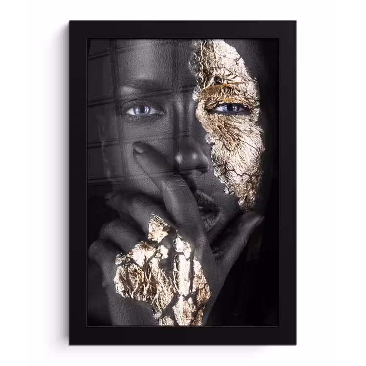 Vrouw - Goud - Zwart - Schmink - Luxe fotolijst zwart zonder passe partout klein -3d