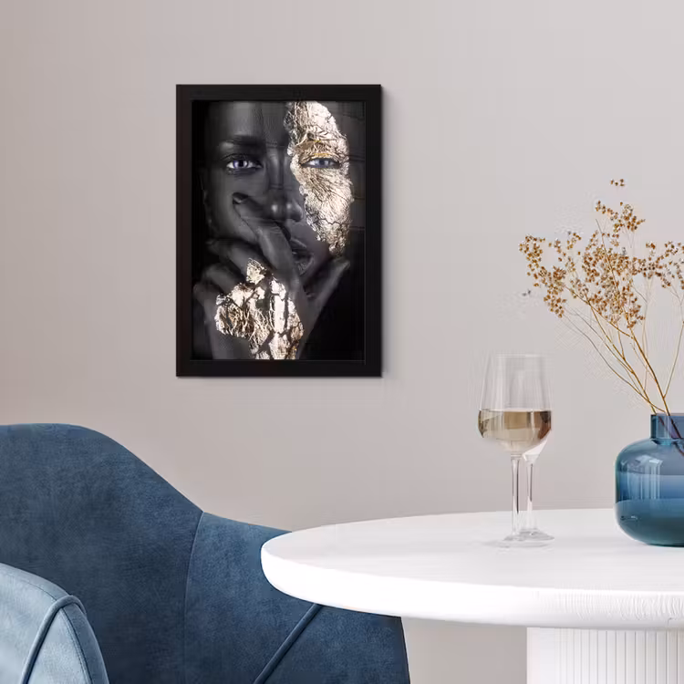 Vrouw - Goud - Zwart - Schmink - Luxe fotolijst zwart zonder passe partout klein -sfeer4