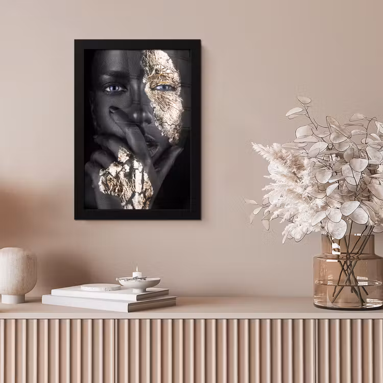 Vrouw - Goud - Zwart - Schmink - Luxe fotolijst zwart zonder passe partout klein -sfeer5