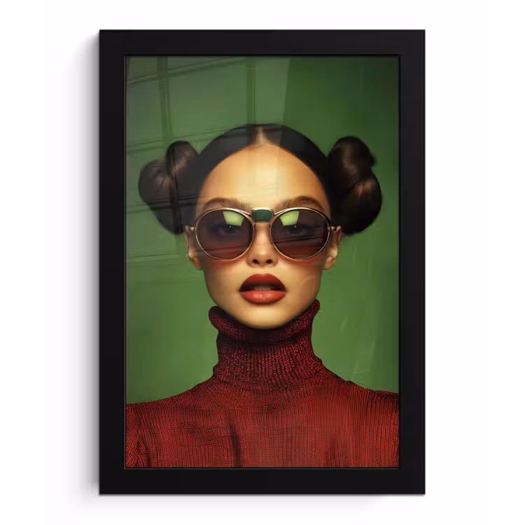 Vrouw - Groen - Bril - Aesthetic - Modern fotolijst zwart zonder passe partout klein -3d