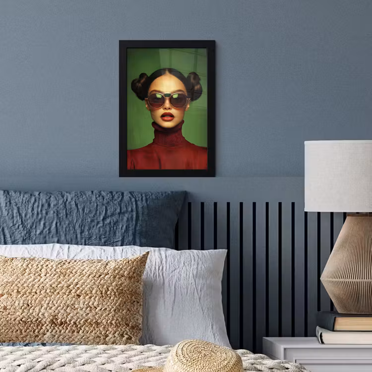 Vrouw - Groen - Bril - Aesthetic - Modern fotolijst zwart zonder passe partout klein -sfeer3