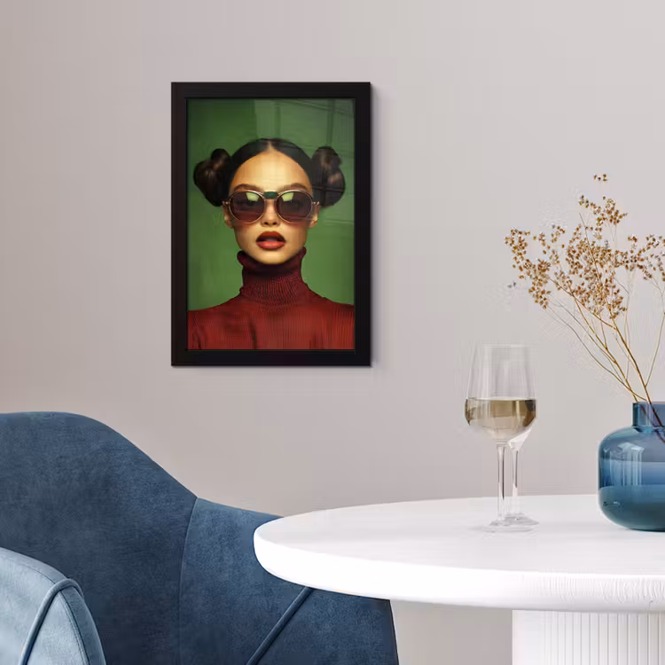 Vrouw - Groen - Bril - Aesthetic - Modern fotolijst zwart zonder passe partout klein -sfeer4