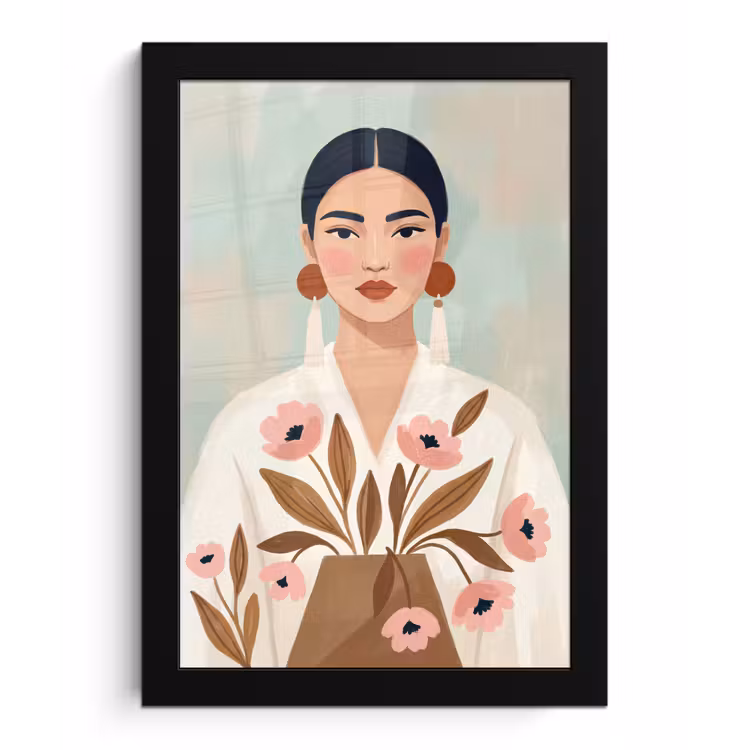 Vrouw - Kimono - Pastel fotolijst zwart zonder passe partout klein -3d