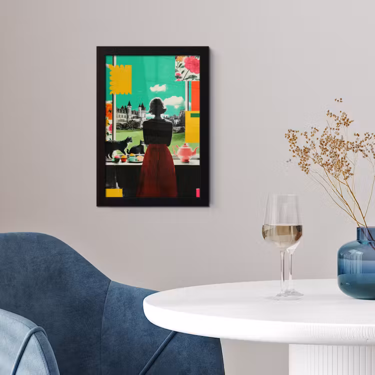 Vrouw - Keuken - Katten - Doorkijk fotolijst zwart zonder passe partout klein -sfeer4
