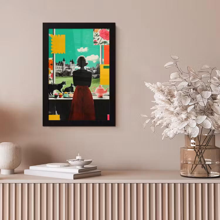 Vrouw - Keuken - Katten - Doorkijk fotolijst zwart zonder passe partout klein -sfeer5