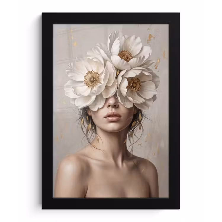 Vrouw - Pioenroos - Wit fotolijst zwart zonder passe partout klein -3d