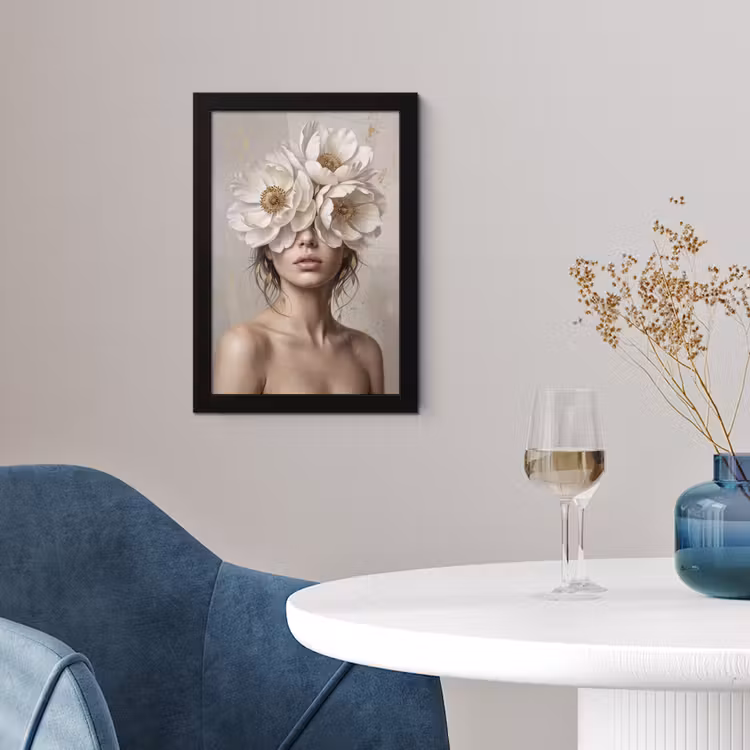 Vrouw - Pioenroos - Wit fotolijst zwart zonder passe partout klein -sfeer4
