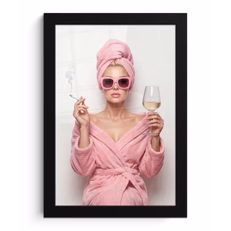 Vrouw - Roze - Wijn - Zonnebril fotolijst zwart zonder passe partout klein -3d