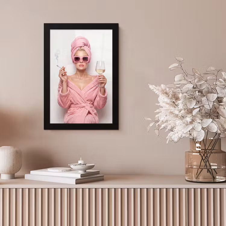 Vrouw - Roze - Wijn - Zonnebril fotolijst zwart zonder passe partout klein -sfeer5