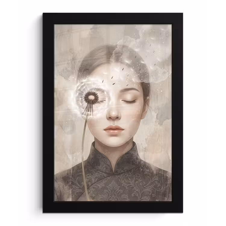 Vrouw - Sereen - Grijs fotolijst zwart zonder passe partout klein -3d