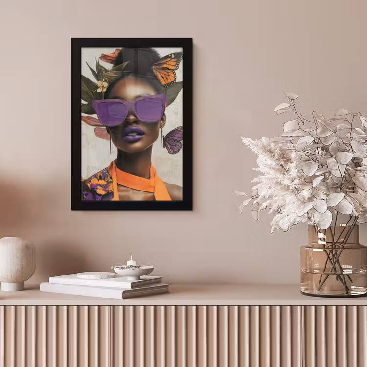 Vrouw - Zonnebril - Vlinder - Bloemen fotolijst zwart zonder passe partout klein -sfeer5