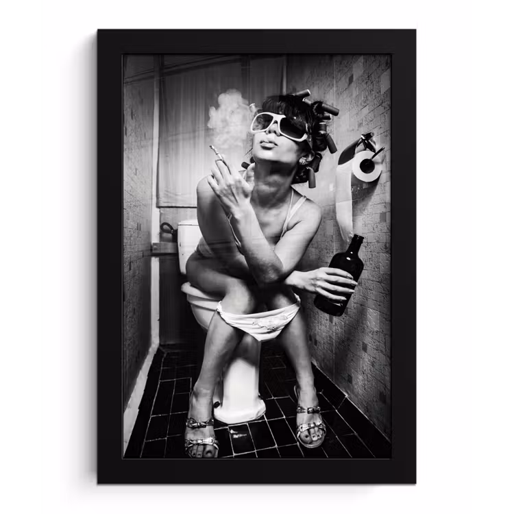 Vrouw - Vintage - Krulspelden - Toilet - Sigaret fotolijst zwart zonder passe partout klein -3d