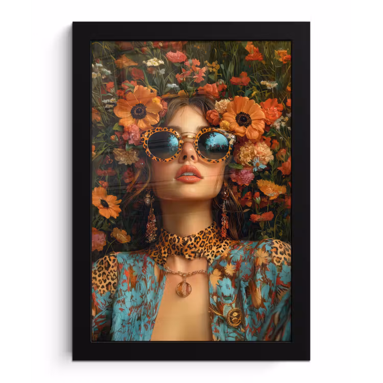 Vrouwen - Bloemen - Modern - Bril - Abstract fotolijst zwart zonder passe partout klein -3d