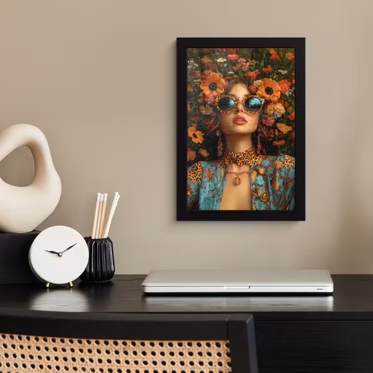 Vrouwen - Bloemen - Modern - Bril - Abstract fotolijst zwart zonder passe partout klein -sfeer1