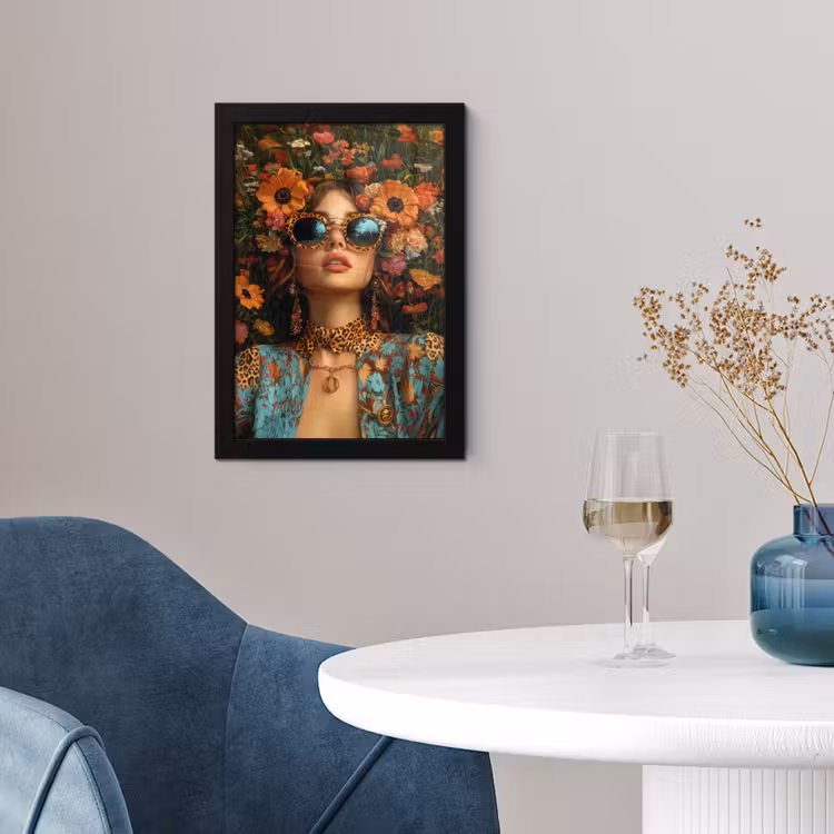 Vrouwen - Bloemen - Modern - Bril - Abstract fotolijst zwart zonder passe partout klein -sfeer4