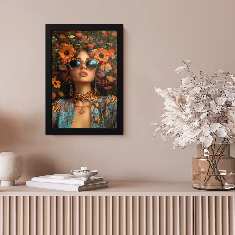 Vrouwen - Bloemen - Modern - Bril - Abstract fotolijst zwart zonder passe partout klein -sfeer5