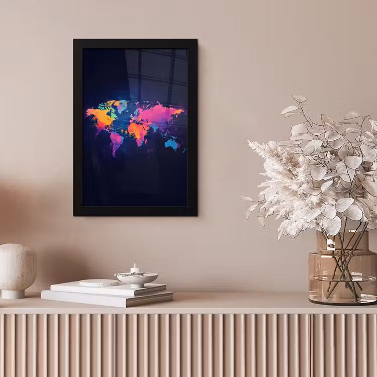 Wereldkaart - Kleurrijk - Graffiti fotolijst zwart zonder passe partout klein -sfeer5