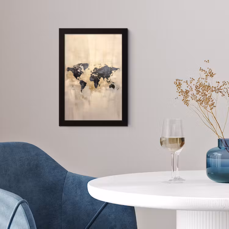 Wereldkaart - Goud - Zwart - Abstract fotolijst zwart zonder passe partout klein -sfeer4