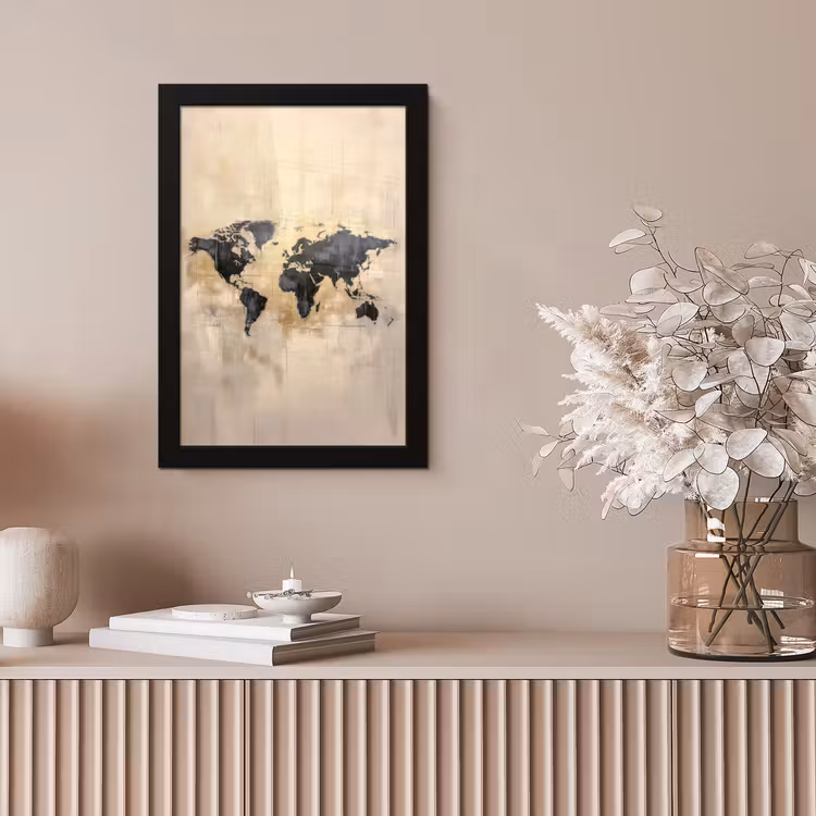 Wereldkaart - Goud - Zwart - Abstract fotolijst zwart zonder passe partout klein -sfeer5