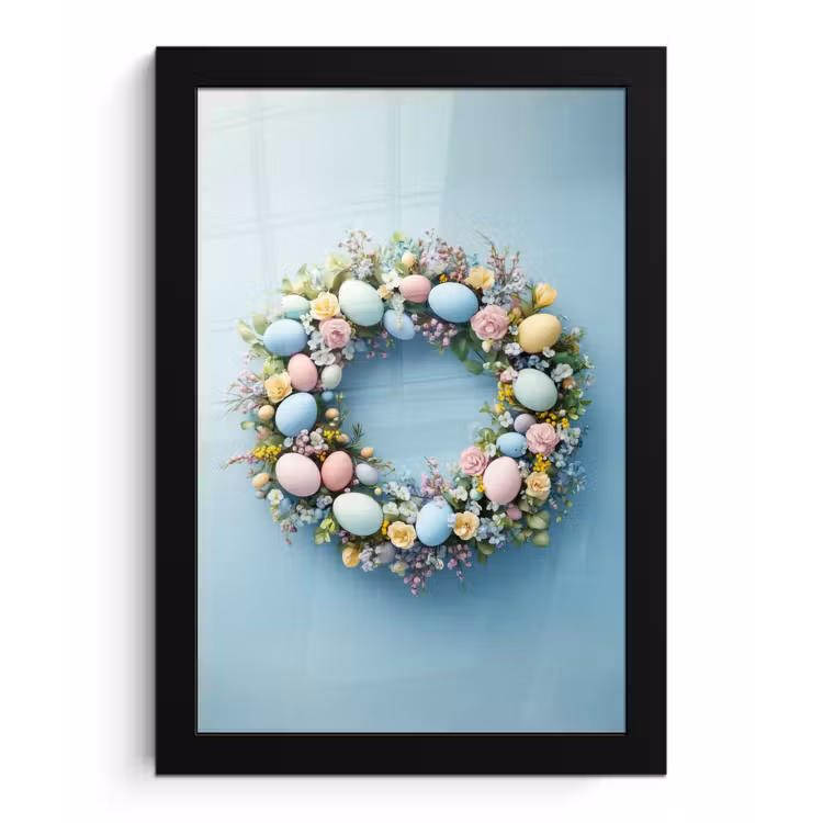 Krans - Eieren - Bloemen fotolijst zwart zonder passe partout klein -3d