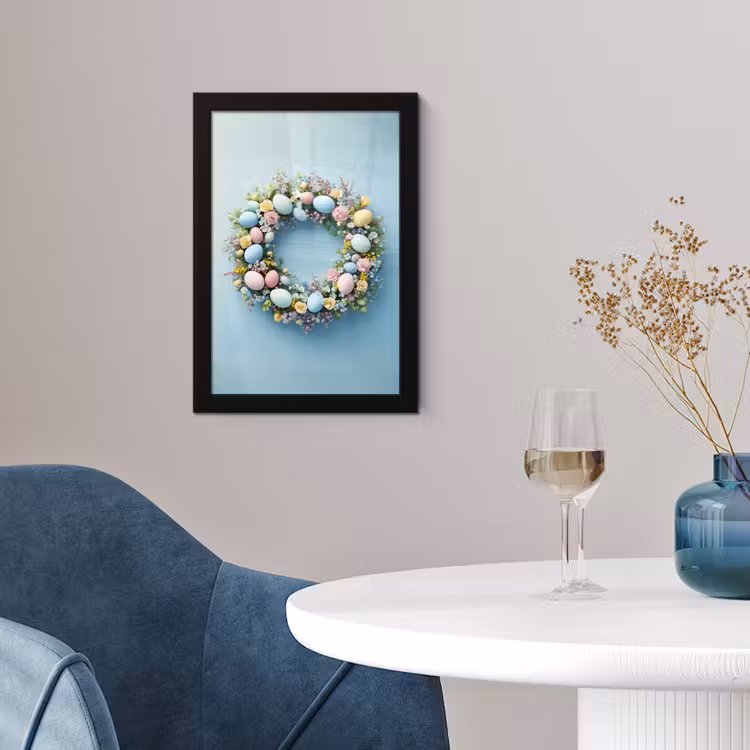 Krans - Eieren - Bloemen fotolijst zwart zonder passe partout klein -sfeer4