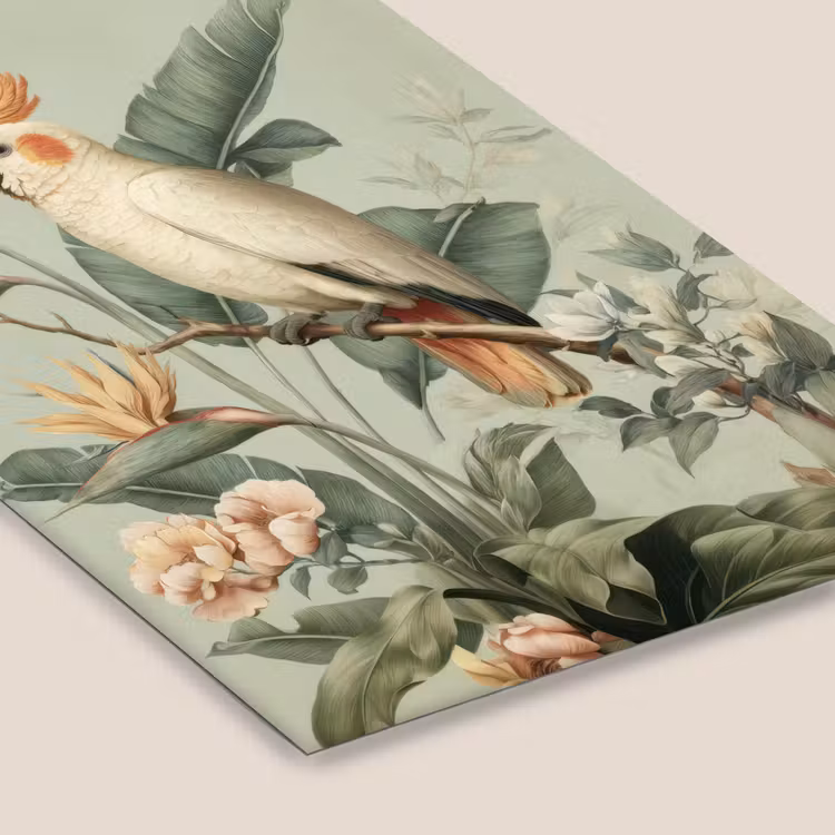 Gele kuifkaketoe - paradijsvogelbloemen - Groen fotolijst zwart zonder passe partout klein -zsfeer6