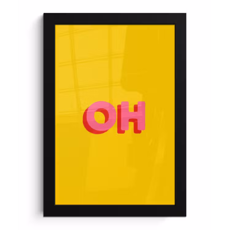 Geel - Roze - Oh - 3D fotolijst zwart zonder passe partout klein -3d